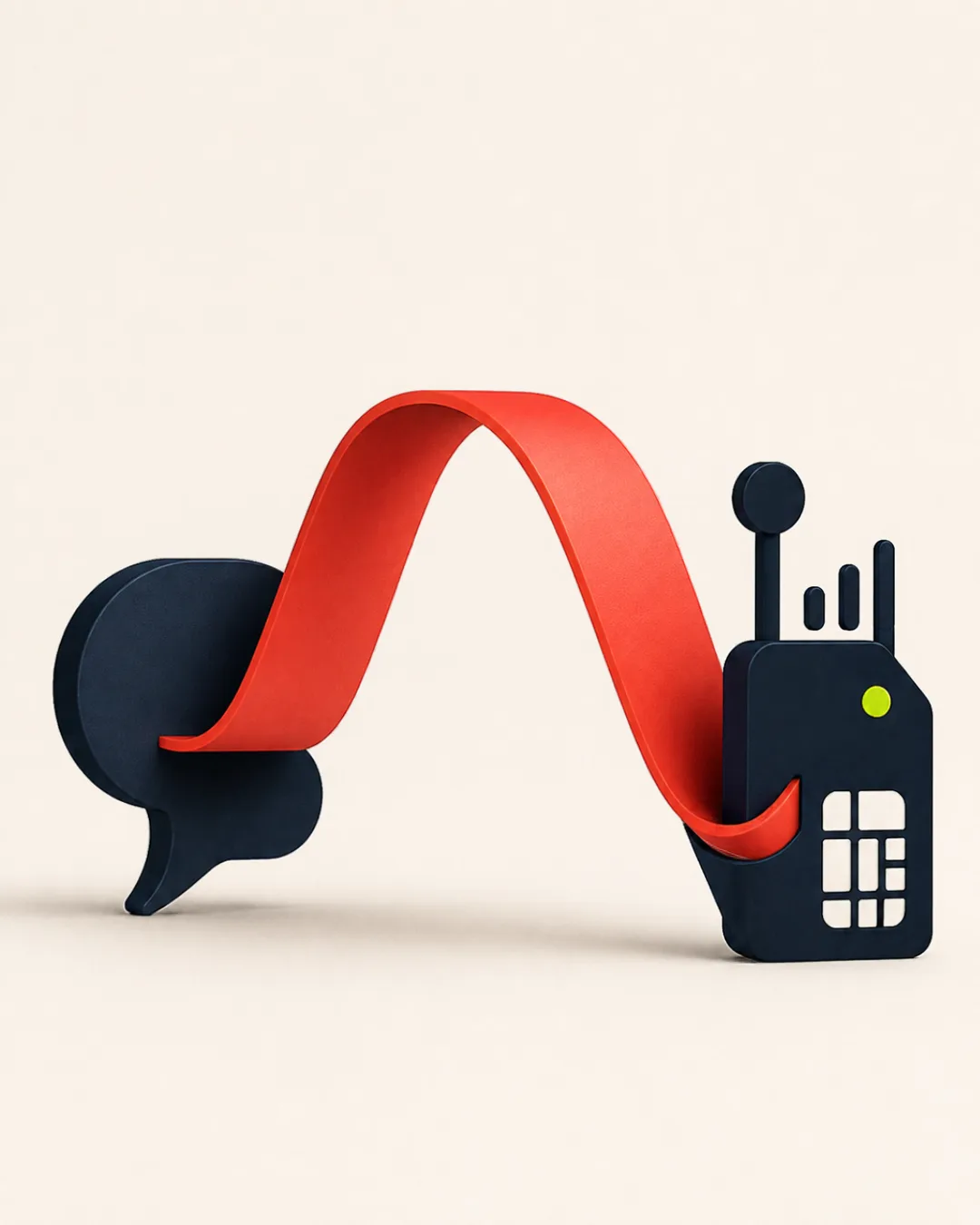 A coral bridge connecting a conversation bubble to a SIM card and signal bars